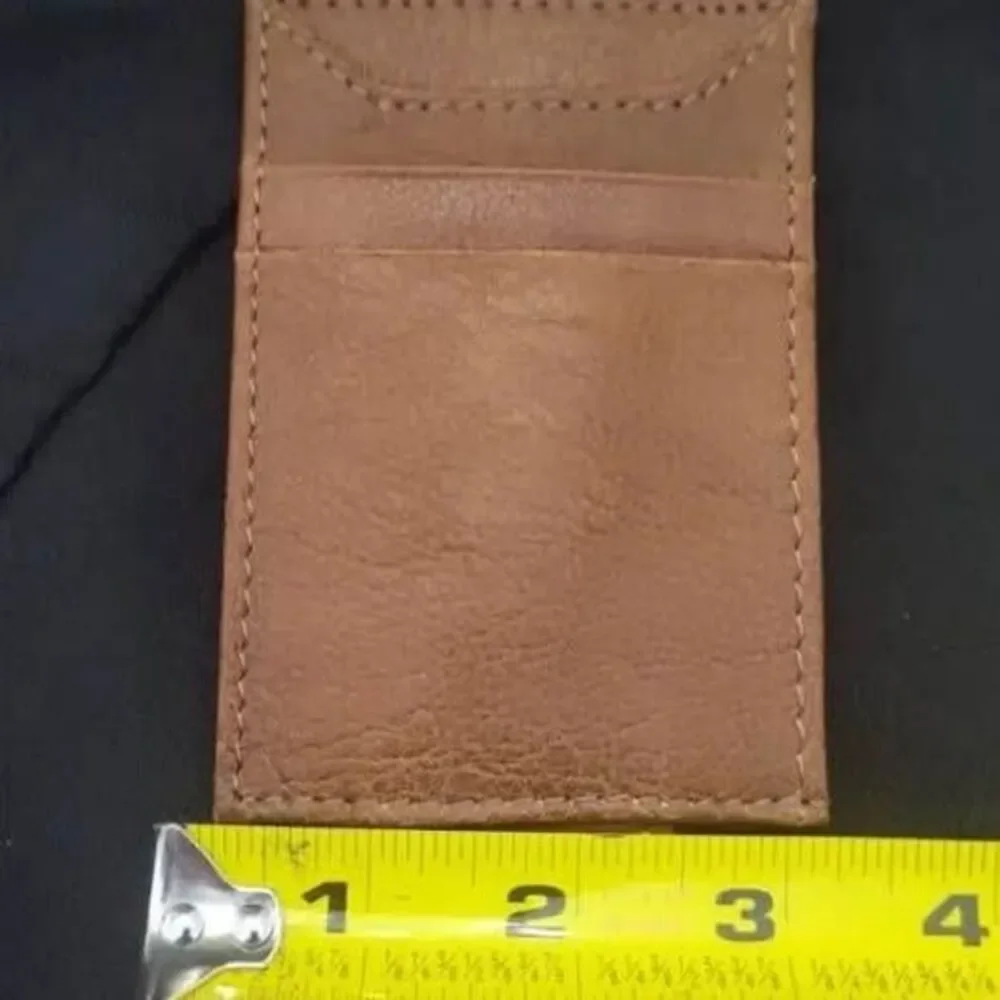 Aaron Leather Goods brown leather wallet with metal RFId blocking magnet